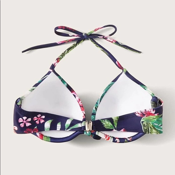 Shein Navy Blue Knot Front Underwire Halter Bikini Top Size Medium - Picture 4 of 6